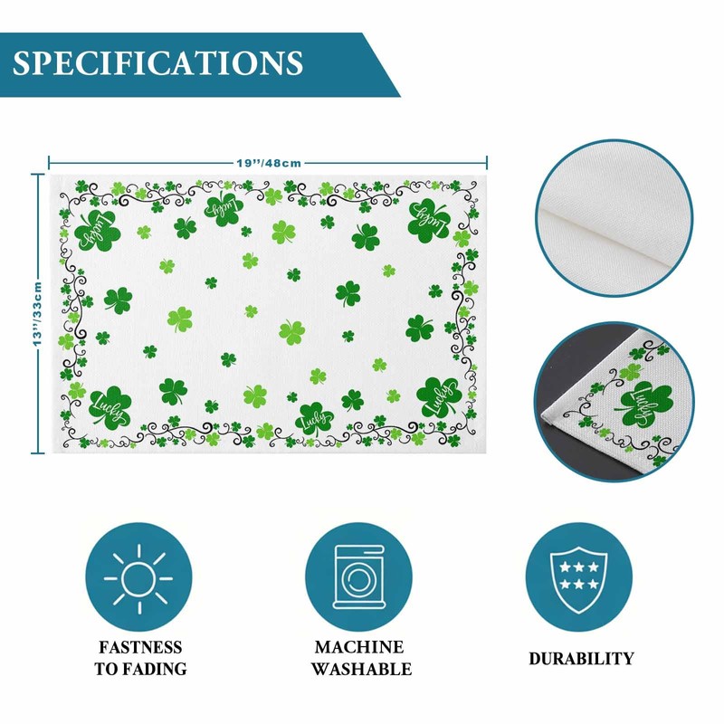 St. Patrick's Day Placemats Set of 6 Green Shamrock Table