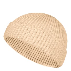TSKNOMO Wool Fishing Hat Winter Trawler Beanie Short Knitted Hat for Men Women, beige