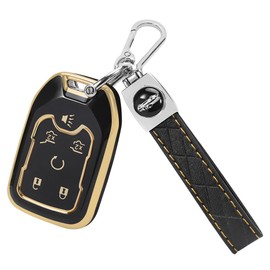 TOMALL for GMC Key Fob Cover with Keychain, 6 Buttons Soft TPU Key Fob Protector Compatible with 2015 2016 2017 2018 2019 2020 GMC Yukon Chevy Suburban Tahoe Car Key Cover, Black