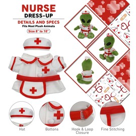 DolliBu Nurse Stuffed Animal Dress Up Set - Red Hospital Outfit with Cap and Nurse Dress Costume - Pretend Play Accessories for Teddy Bears - Large for 8 to 10 Inch Plush Toys