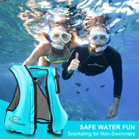 Rrtizan Snorkel Vest Adults, Inflatable Snorkel Vest Adults, Swim Vest Adult for Kayaking, Swimming, Snorkeling (Blue, S-M)