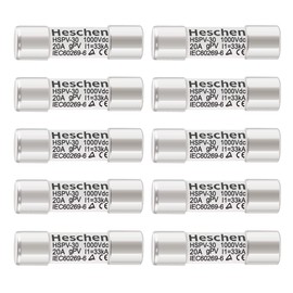 Heschen - Fusible solar DC1000 V PV, fusibles fotovoltaicos, enlace de fusible tipo gPV, HSPV-30, 10 x 38 mm, 20A 1000 VDC, I1 33 kA, para protección del sistema solar fotovoltaico, 10 unidades