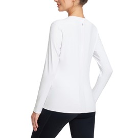 baleaf Women's Thermal Tops Fleece Lined Long Sleeve Crewneck Workout Shirts Cold Weather Running Gear Winter Base Layer White XS