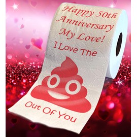 Printed TP Happy 50th Anniversary My Love Toilet Paper Gift - Funny Gifts for Husband, Wife, Boyfriend, Girlfriend, Cute Couples Joke Prank for Wedding Anniversary - 500 Sheets