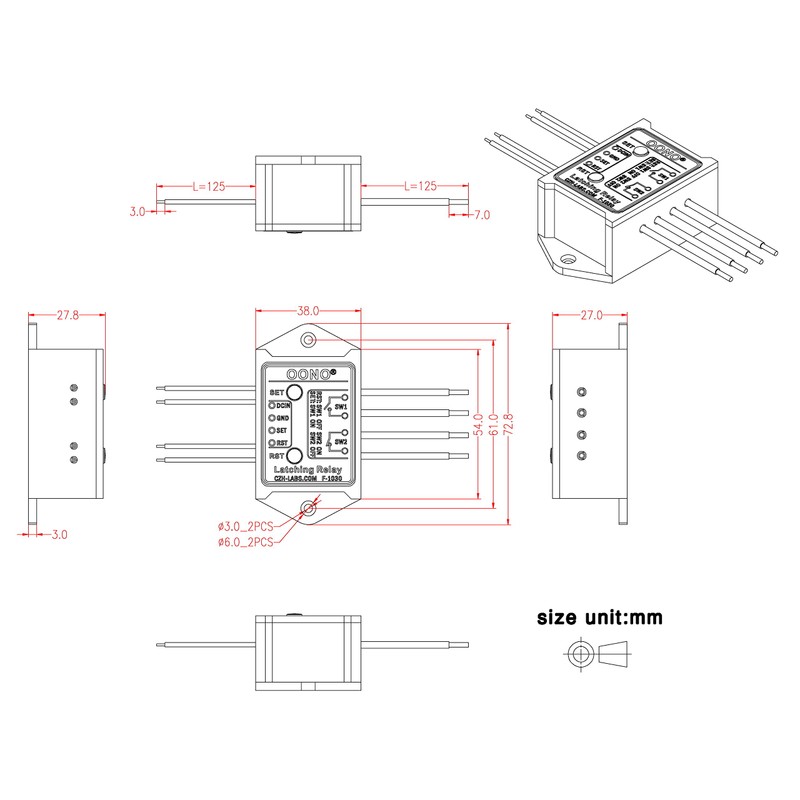 DPST 1NO 1NC 8Amp Latching Relay Module (DC24V)