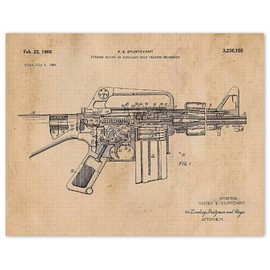 Vintage AR15 Rifle Patent Prints, 1 (11x14) Unframed Photos, Wall Art Decor Gifts Under 15 for Home, Office, Man Cave, Garage, College Student, Teacher, Cowboys, NRA Handgun Fan
