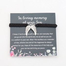 PLITI Loss of Son Memorial Gift Mourning Gift in Loving Memory of Your Son Angel Wings Charm Bracelet, Stainless Steel, Cubic Zirconia