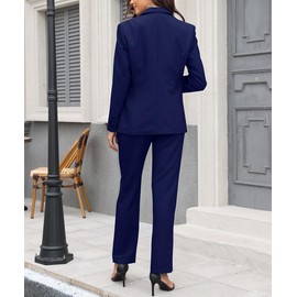 Business Casual Outfits for Womens 2 Piece One Button Dressy Professional Blazer Pants Suit for Women Navy XL