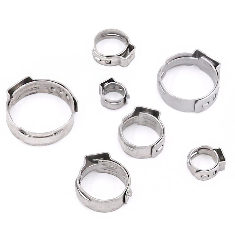 Glarks 120Pcs 7-21mm 304 Stainless Steel Single Ear Hose Clamps