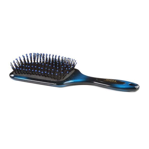 Bass Brushes | Style & Detangle Hair Brush | Professional Grade Nylon Pin | High Polish Acrylic Handle | Large Paddle | Sapphire Burst Finish | Model LPB - SBF