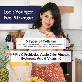 SkinnyFit - Super Youth Collagen for Women - Multi Collagen Peptides Powder - Probiotics, Fiber, Hyaluronic Acid - Non GMO, Gluten Free, Sugar Free - Beauty - Orange Pineapple (28 Servings)