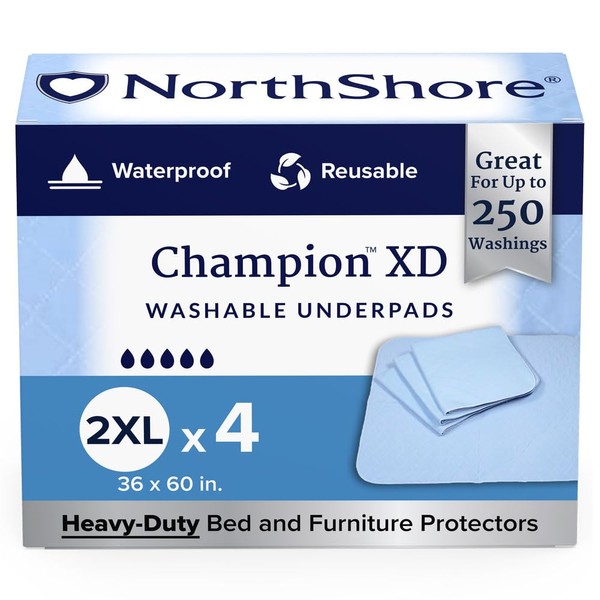 NorthShore Champion XD, 36 x 60, 67 oz., Washable Underpads, 2X-Large, Pack/4
