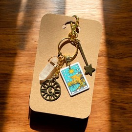 Rustic Copper Women's Bag Charms, Healing Stone Handbag Charms, Christmas Gifts for Her, Him, The Star Tarot Card Keychain, Natural Labradorite Stone, Evil Eye Jewelry, All-Seeing Eye, Chunky Zipper Pullers, Celestial Jewelry