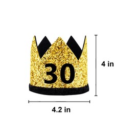 JUTTIRA 30th Birthday Crown Hat Gold Black Sequin Party Crown, Happy 30 Years Old Bday Decorations Thirty Cap Party Outfit Gifts Photo Booth Props Supplies Ideal Him Her Men Women Party Favors Decors