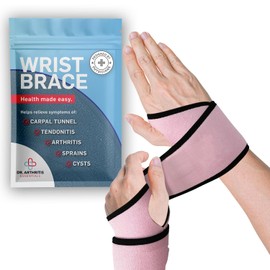 Dr. Arthritis Essentials Wrist Brace/Wrist Support Wrist Wraps, Carpal Tunnel Wrist Brace for Night Support, Wrist Brace for Wrist Pain, Hand Brace & Wrist Guard for Left & Right Hand (Pink - 2-Pack)
