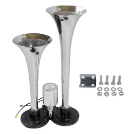 Nishihaya Long Air Horn, 180db, Yankee Horn, 12 V, 24 V, Compatible with Explosive Trucks and Dumps, Horn, Silver