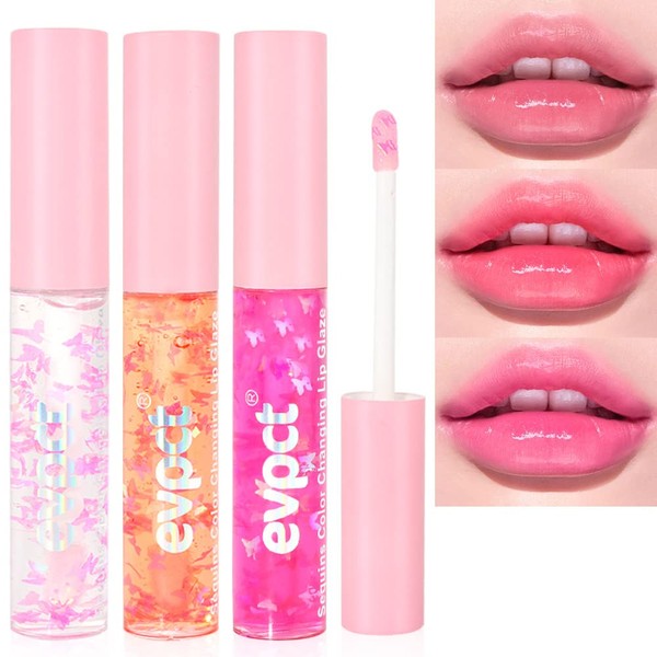 3 Pcs Color Changing Lip Gloss lipstick, Pink Magic Mood