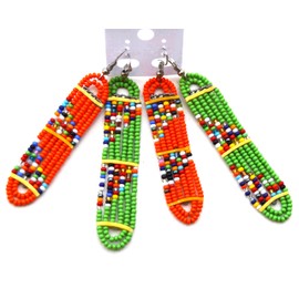 ER1 Masai Beaded Earrings African Maasai Masai Ladies Earrings Kenya Bead Earrings Handmade African Earrings African Culture Orange Green
