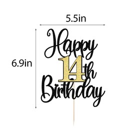 FLORCMET - Decoración para tarta de cumpleaños 14 – Decoración para tartas de feliz cumpleaños 14 años – Decoración para decoración de pasteles de feliz cumpleaños 14 aniversario (14)