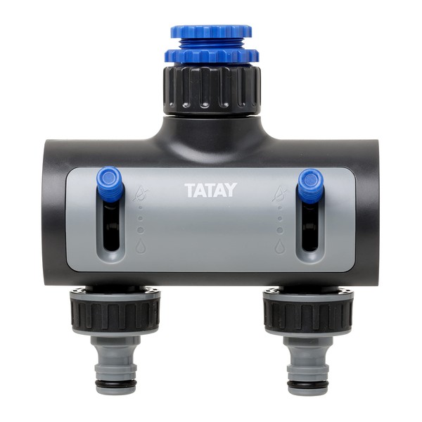 TATAY Premium 2 Way Hose Tap Universal Connector for 1/2", 3/4", 1", Universal Connector, Regulator, Solar Protection, Easy Installation, Grey - Black