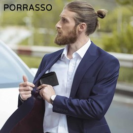 PORRASSO Men Wallet RFID Blocking Wallet Credit Card Holder PU Coin Purse Portable Change Pouch Card Case Black