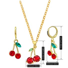 T-ztoss Red Crystal Cherry Necklace for Women Cherry Earring Cute Summer Cherry Fruit Earrings (Earring+Cherry necklace)