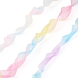 Craftdady 10m 55mm Iridescent Polyester Ribbons Shimmer Ribbon Gradient Wavy Chiffon Tulle Ribbons Pink Wedding DIY Decorative Clothing Gift Wrapping