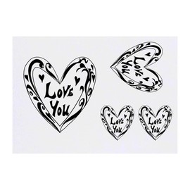 4 x 'Love Heart' Temporary Tattoos - Water Resistant, Skin-Safe, Non-Toxic Transfers, Mixed Sizes (TO00081096)