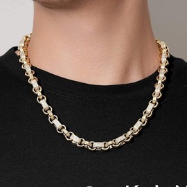 THE BLING KING Royal Gold 10mm Gypsy Link Belcher Chain with Ornate Albert Clasp 22 Inches Adjustable Length, 130g Weight, Exquisite Craftsmanship, Sparkling Stones Gold Plated Necklaces