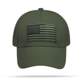 UALON American Flag Trucker Hat, Quick Dry Baseball Cap for Men & Women, Laser Cut Mesh Waterproof Snapback Hats Olive