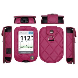 Plaid Fitted Leather Case W/Screen Protector & Lanyard for Freestyle Libre 3, Freestyle Libre 2 (Hot Pink)