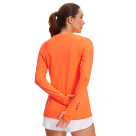 CRZ YOGA Womens UPF 50+ Sun Protection Long Sleeve Workout Shirts Quick Dry Outdoor Hiking Running Tops with Thumb Holes Neon Orange X-Small