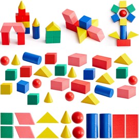 140 Pcs Mini 3D Shapes for Teaching, Wood Geometric Solids, Geometric Shapes 3D Shape Blocks, Classroom Manipulatives for Elementary School for Kids Geometry Math Kindergarten Preschool Learning