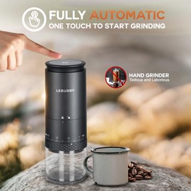 LEBURRY Burr Coffee Grinder - Portable Espresso Grinder with Stainless Steel Conical Mill for Travel, Camping - Cordless/Rechargeable Electric Coffee Bean Grinders with 38 Adjustable Grind Settings