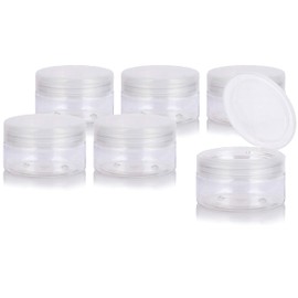 JUVITUS 8 oz Clear PET Plastic (BPA Free) Refillable Low Profile Jar With Natural Flip Top (6 pack)