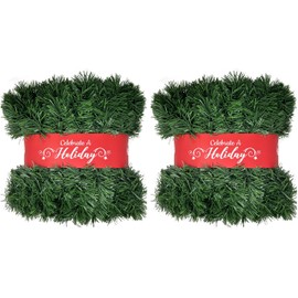 50 Foot Garland for Christmas Decorations - Non-Lit Soft Green Holiday Decor for Outdoor or Indoor Use - Premium Quality Home Garden Artificial Greenery, or Wedding Party Decorations(2, 50 FT Premium)