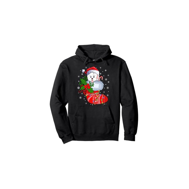 Havanese Dog In Christmas Socks Lights Xmas Pullover Hoodie