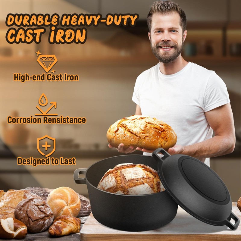 Cast Iron Dutch Oven for Bread Baking, Banneton Bread Proofing