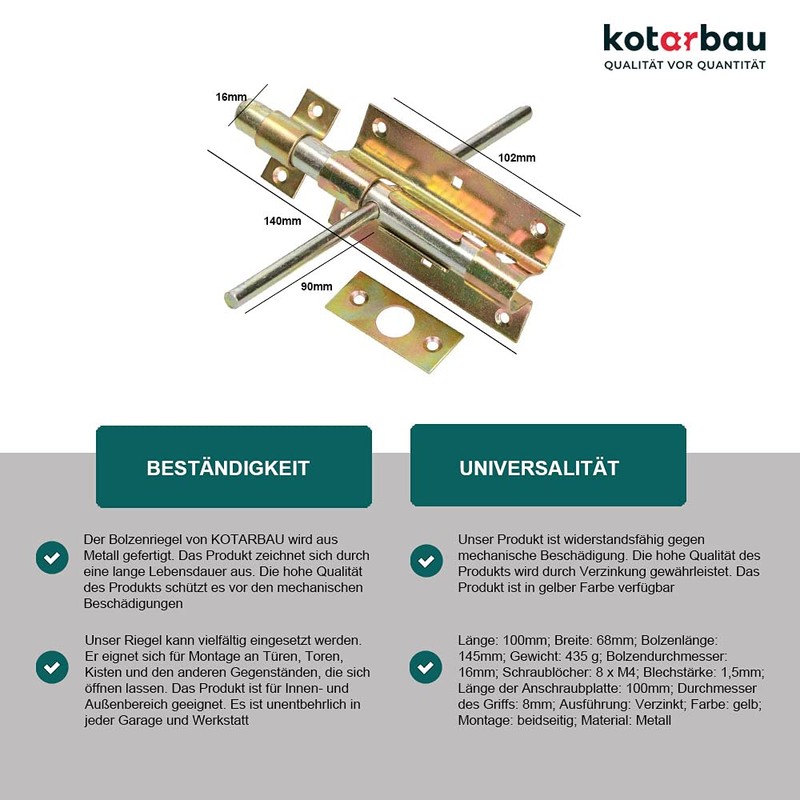 KOTARBAU Bolt Bolt 150/16 Lock Bolt on Both Sides Galvanised