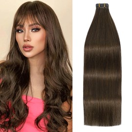 Aison Chocolate Brown Tape in Hair Extensions Human Hair 20 Inch 50G Medium Brown Invisible Tape in Hair Extensions Human Hair 20 Pcs/Package