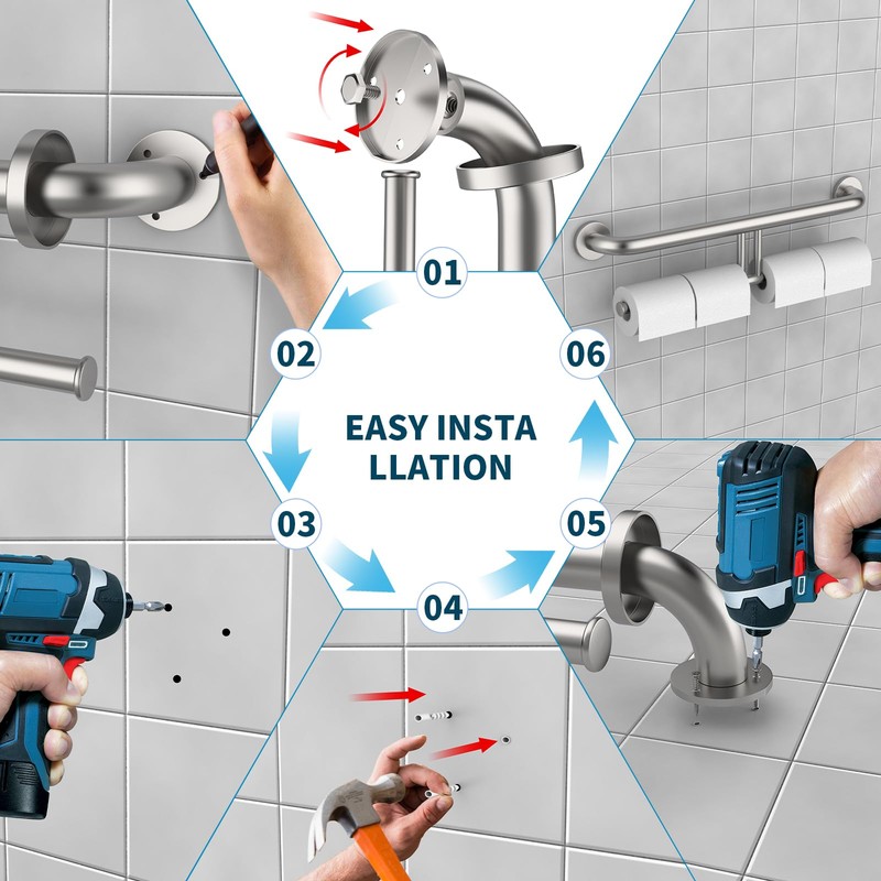 24 Inch Grab Bar w/Double Toilet Paper Roll Holder Brushed