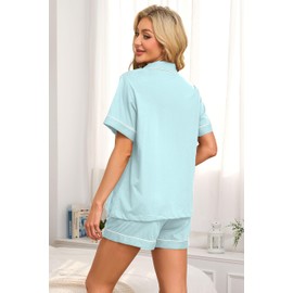COLORFULLEAF Womens 100% Cotton Pajamas Set Short Sleeve Sleepwear Button Down Pjs Soft 2 Piece Lounge Set with Pockets S-XXL(Sea Salt Blue, Medium)