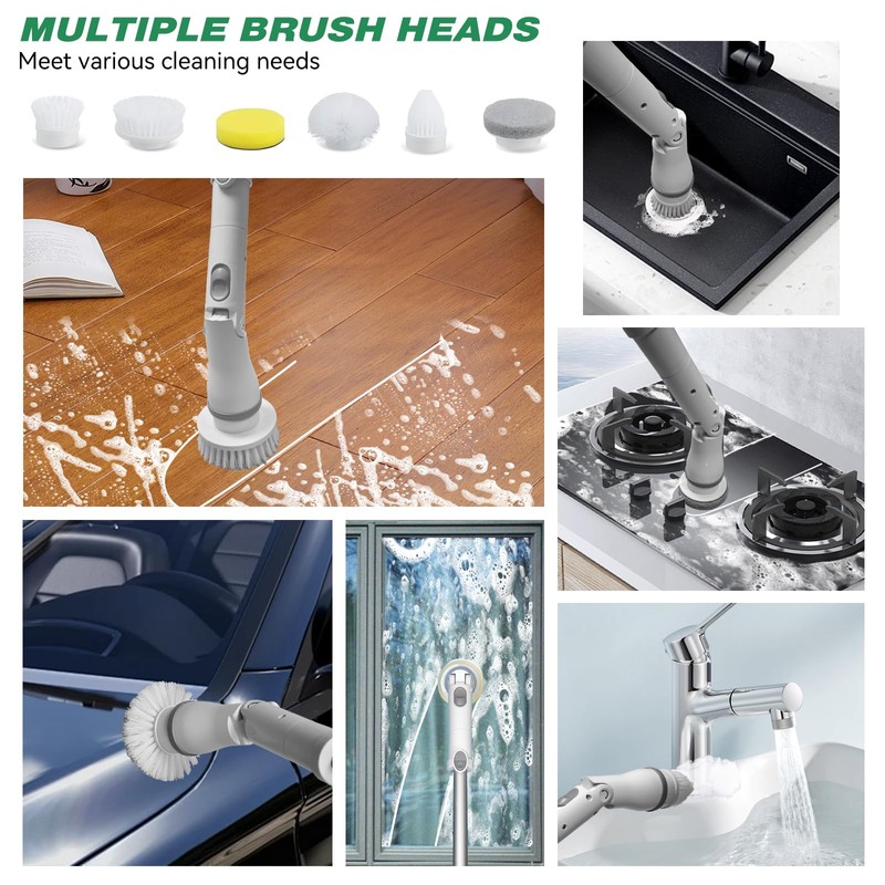 Greater Range Electric Spin Scrubber - Cordless Cleaning Head with
