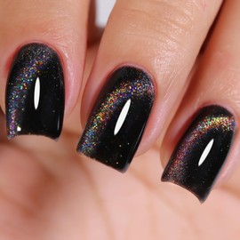 Ozzeal Cat Eye UV Gel Nagellack, 15ML Schwarzer Regenbogen Magnetischer Katzenauge UV Nagellack Frühling Sommer Glitter Holographisch Shimmer Soak Off UV Led