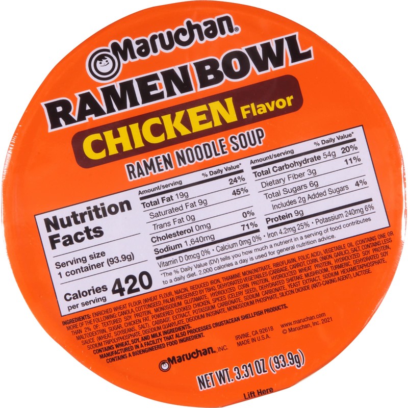 Maruchan Bowl Chicken Flavor Ramen Noodles with Vegetables 3.31 OZ