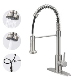 VOTON Kitchen Faucets with Pull Out Sprayer Commercial Spring Kitchen Sink Faucet Brushed Nickel Single Handle Kitchen faucets with Deck Plate