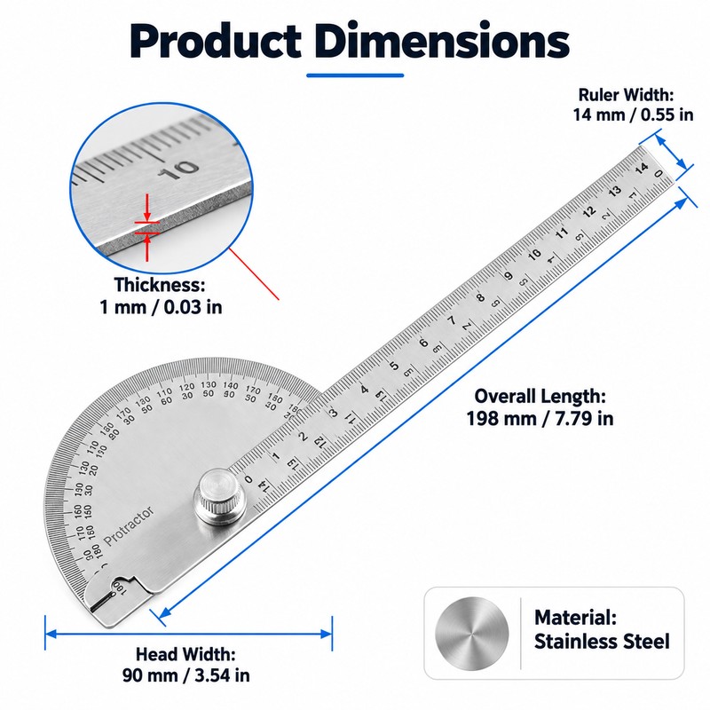 180° Angle Finder for Woodworking – 14cm Adjustable Protractor Ruler