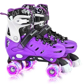 Kuxuan Skates Roller Skates for Girls and Boys Kids, 4 Sizes Adjustable Fun Kids Toddler Rollerskates with Light up Wheels for Teens Women Indoor Outdoor