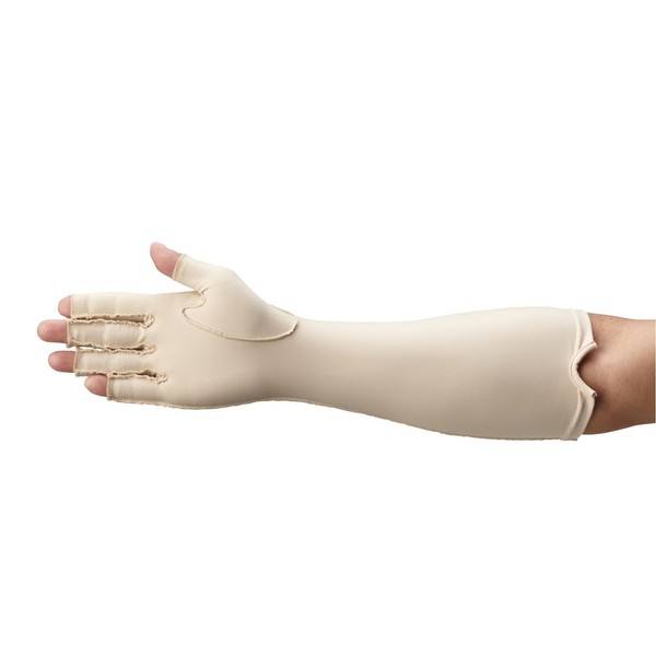 Rolyan Forearm Length Right Compression Glove, Open Finger Compression Sleeve to Control Edema and Swelling, Water Retention, and Vericose Veins, Covers Fingers to Forearm on Right Arm, Medium