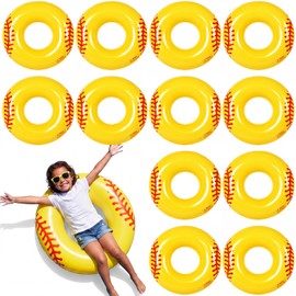 Simgoing 12 Pack Inflatable Pool Float for Kids 24 Inch Yellow Softball Swimming Rings Inflatable Tubes Floaties Toys for Kids Adults Summer Beach, Lake, Pool Floaties Toys, Party Decorations
